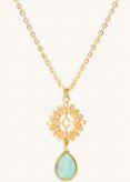 ALOE - Collier plaqué or fleur dentelle agate bleue - CO21040AB